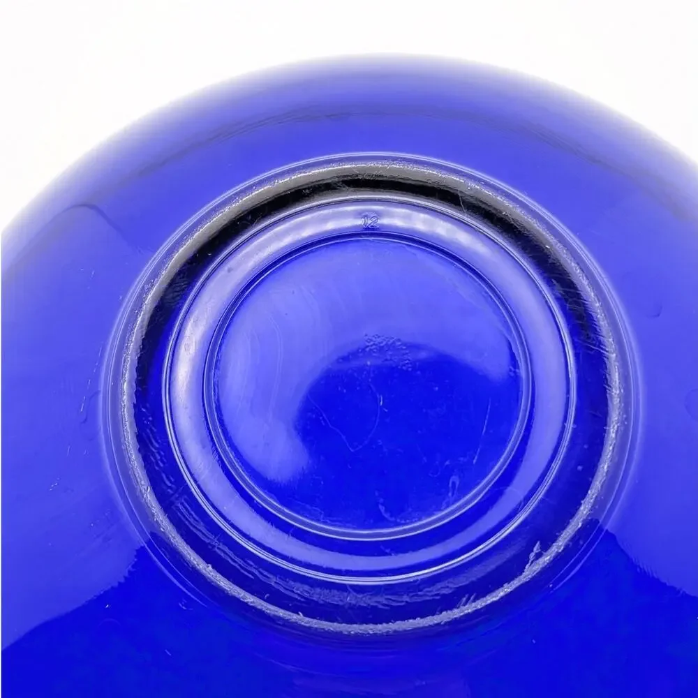 Cobalt Blue Glass Bowl 8 Inch Round 3 Inch Tall Vintage MCM Style Serving Fruit